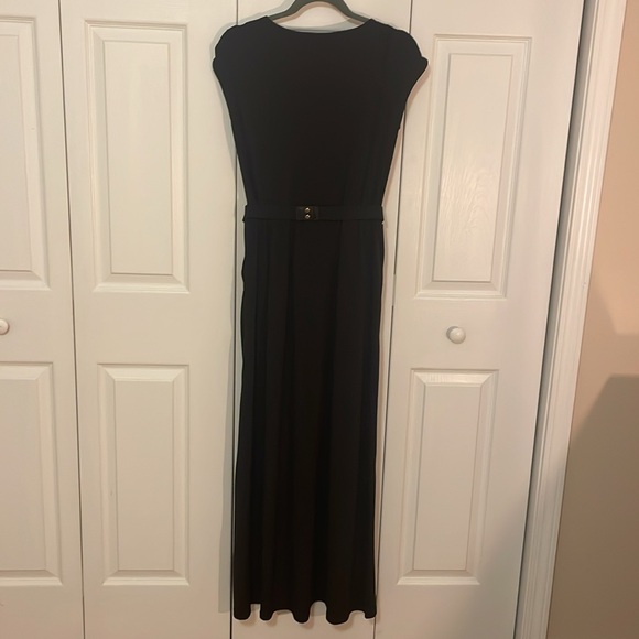 New York & Company Long Black Stretch Dress With Gold Belt - Picture 3 of 10